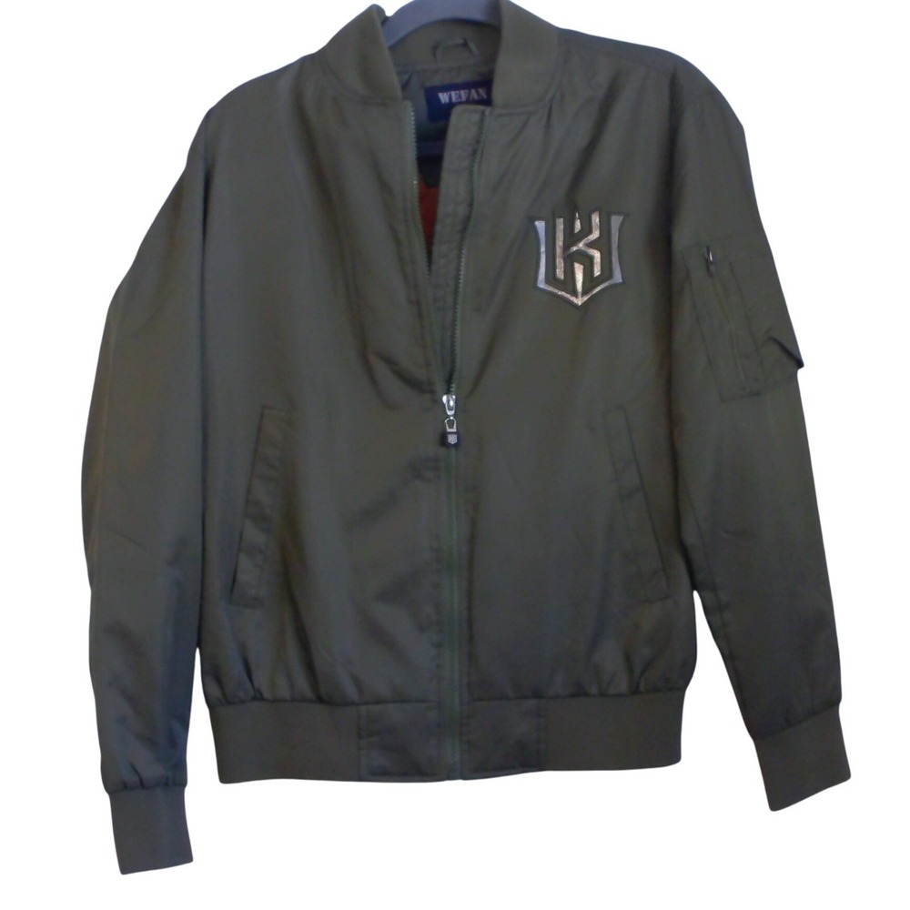 Wefan Sport Mens Olive Green  Flight Jacket Orange Lining Graphic‎ Patch 90